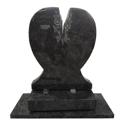 China Best Price Sample Design Modern Blue Granite Headstone Tombstones Monuments With Broken Heart Design for sale