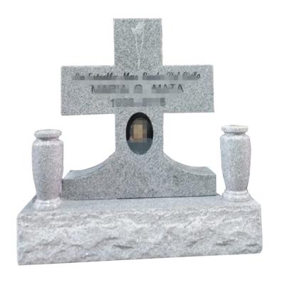 China Modern White American Granite Cross Headstone Headstone Headstone With Vases for sale