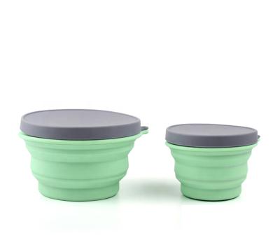 China New Silicone 2021 Sustainable Portable Folding Bowl Foldable Bowl With Cover For Outdoor Event for sale