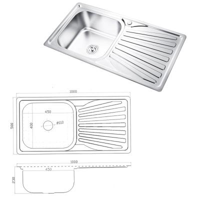 China Without Tap 1000x500mm Drainer Sink With Big Bowl for sale