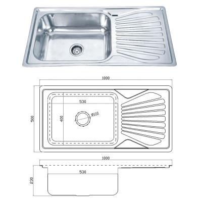 China Without Faucet 1000x500x240mm Large Single Bowl Stainless Steel Kitchen Sink With Drainer for sale