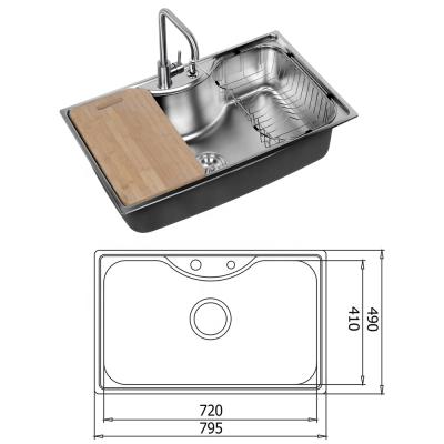 China Without Tap 800x500mm Large Single Bowl Stainless Steel Kitchen Sink for sale