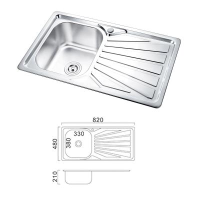 China Without Tap 820x480mm Single Bowl Kitchen Sink With Dish Drainer for sale