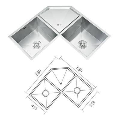 China Without Faucet Unique Handmade Corner Stainless Steel Kitchen Sink for sale