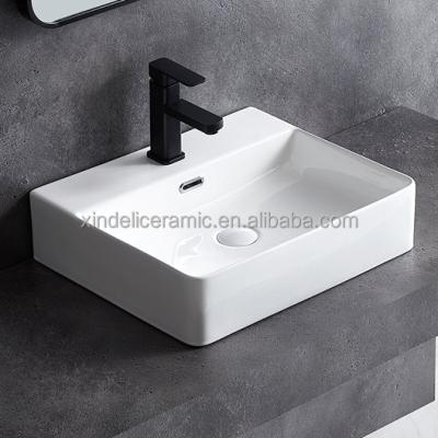 China Modern Rectangular Ceramic Vessel Bathroom Sink With Overflow And Single Hole for sale