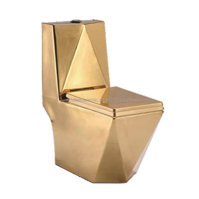 China Dual-flow Plating Gold One-piece Toilet S Gold Diamond Toilet Ceramic Trap for sale