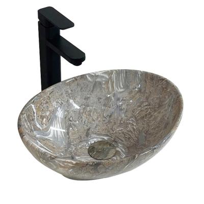 China Beautiful Color Modern Natural Stone Basin Art Bathroom Marble Wash Sinks Ceramic Oval for sale