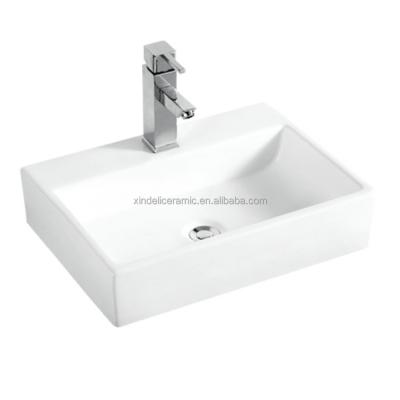 China Modern White Ceramic Vessel Bathroom Wash Basin Rectangular Sink With Single Hole for sale