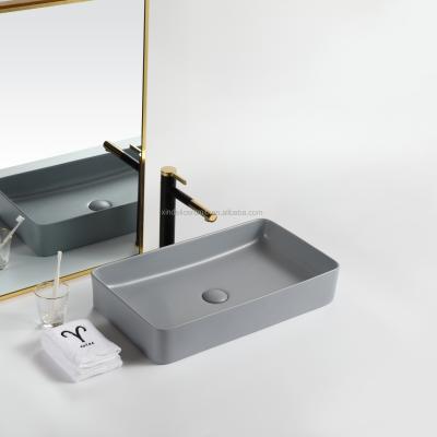 China Matte Light Gray Wares Sanitary Modern Rectangular Counter Top Wash Basin Bathrooms Long Sinks for sale