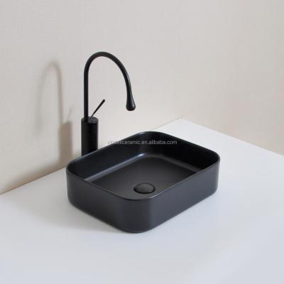 China Modern Rectangular Countertop Mounted Bathroom Matt Color Vessel Basin Above Countertop Matte Black Ceramic Sinks for sale