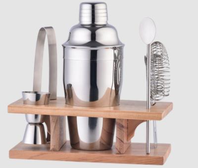 China Cocktail Shaker Set Stainless Steel Cocktail Shaker Set Wooden Frame Shaker Bar Tools Wine Set Milk Tea Glass Shop Supplies for sale