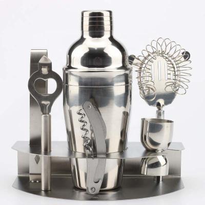 China Sustainable 7pcs Stainless Steel Cocktail Shaker Set With Stand Barware Tool Kit Cocktail Shaker for sale