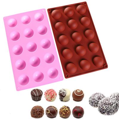 China 15-Cavity Sphere Semi Viable Silicone Mold Cake Pop Baking Mold for Cocoa Bombs, Cake, Jelly, Pudding, Dome Mousse for sale