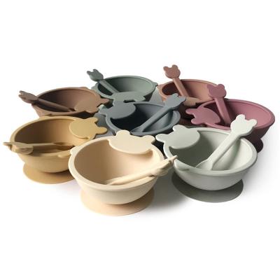 China Contemporary BPA Free Baby Feeding Tableware Children Snack Bowl Food Grade Silicone Spoon And Bowl For Kids for sale