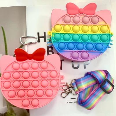 China Fashion Top Women Push Up Bubble Pop Popper Bags Toy Popping Fidget Toy Shoulder Bag For Girls Cartoon Cat Silicone Coin Purse for sale