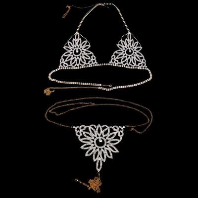 China New casual/sporty body chain rhinestone claw chain set nightclub sexy breast chain for sale