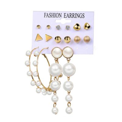 China New independent link chain earrings wet 5 pairs of simple creative acrylic women's earrings metal pearl earrings for sale