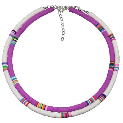 China Simplicity New Clay Necklace Handmade Rice Bead Colorful Border Beaded Necklace Women for sale