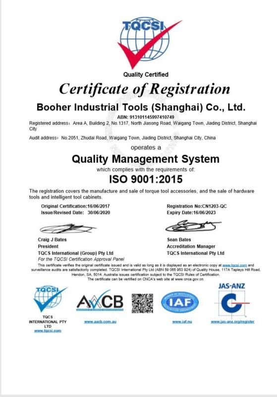 ISO9001 - Booher Industrial Tools (Shanghai) Co., Limited