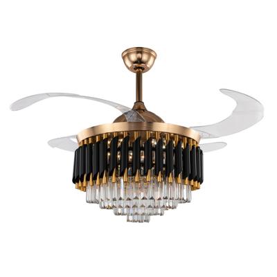 China Modern Luxury Crystal Chandelier Remote Control Indoor LED Fan Retractable Ceiling Lights with Fans for sale