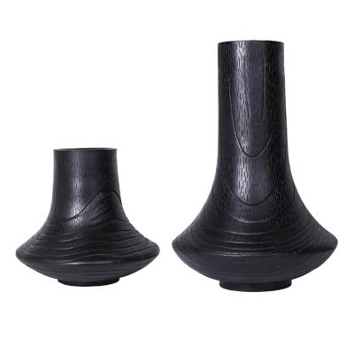 China China Modern Simple Black Wooden Flower Grain Resin Vase Creative Light Luxury Model Room Decoration Resin Opens For Home for sale