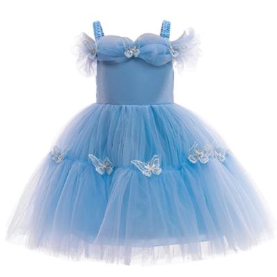 China Anti-wrinkle LZH Off Shoulder Dress For Girls Children's Princess Dress Light Blue Baby Clothing Girl for sale