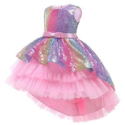 China LZH Toddler Girls Rainbow Sequins Princess Wedding Party Dress For Girls Kids Even Dress Kids Formal for sale