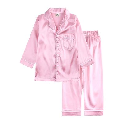 China 100% Polyester LZH Spring Summer Children's Simulation Silk Home Clothes Boys Girls Pajamas Teams Suit Children Ice Silk Set for sale