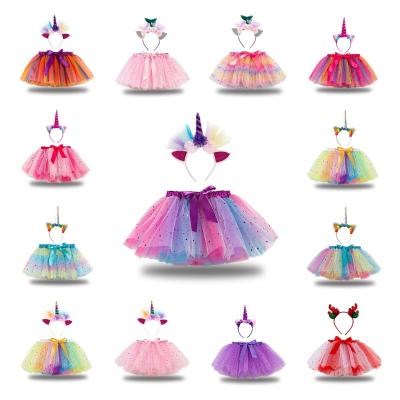 China Anti-wrinkle LZH kids net yarn Unicorn Rainbow Tutu Skirt Children's tutu Princess Dress Toddler Baby girl dress for sale