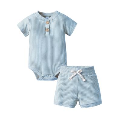 China Anti-wrinkle LZH Newborn Baby Boy Girl Clothes Jumpsuit Romper Tops + 2PCS Pants Shorts Solid Sleeve Outfit for sale