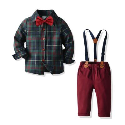 China LZH Kids Formal Plaid Shirt Tops+Suspender Pants 2PCS Suit Kids Christmas Outfits Toddler Boys Dress Set for sale