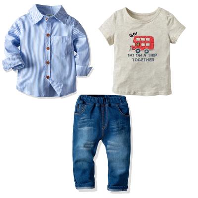 China Polyester/Cotton LZH Toddler Boys Clothes Striped Shirt+T-shirt+Trousers 3pcs Kids Teams Sport Suit Children's Casual Clothes for sale