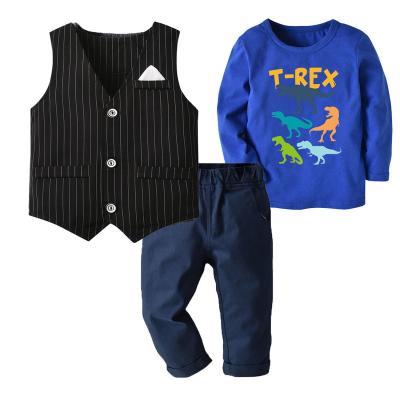 China Polyester Toddler / Cotton LZH Spring Boys Clothes Long Sleeve T-shirt+Striped Vest+Trousers 2pcs Outfits Children's Gentleman's Casual Clothes for sale