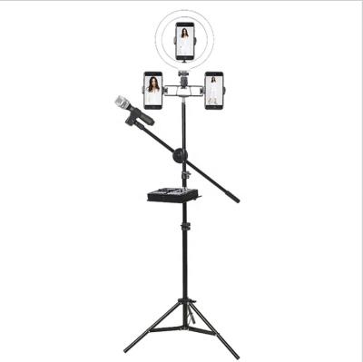 China New Stand 360 Shine Tripod Live Stand Retractable Adjustable Mobile Phone Stand With Beauty Fill Light for sale