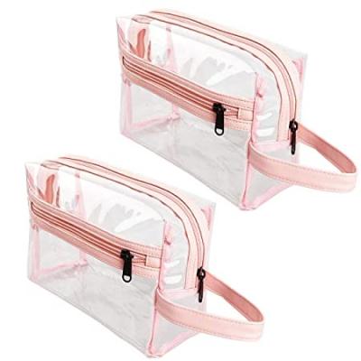 China Soft-grip handle; Custom Zipper Women PVC Clear Cosmetic Bag Plastic Transparent Travel Rose Makeup Bag for sale