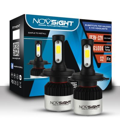 China Nighteye led headlight S2 72W 9000 lumen COB chips car led headlight novsight h4 bulb h7 h11 c6 led headlight bulbs universal for sale