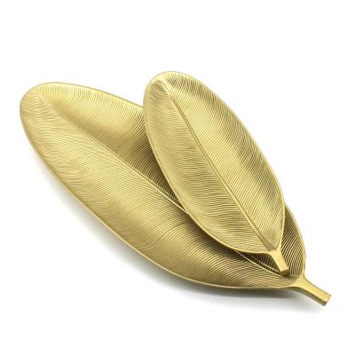 China Sustainable Hot Selling Low Price Feathered Gold Wooden Tray Food Candy Tray Cookie Tray for sale