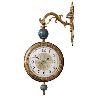 China Retro double side antique style 16 inch antique copper wall clock for bedroom living room for sale