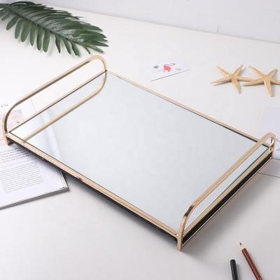 China Viable Light Luxury Living Room Reflected Vanity Fragrance Serving Tray Glass Storage for sale