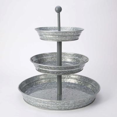 China Three Tier Fruit Pan Tray Round Cake Stand 3 Tier Metal Sustainable Cake Stand for sale