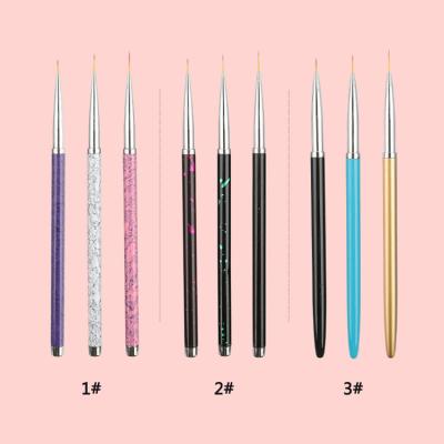 China Durable 3 Pieces Nail Nylon Line Art Brush Metal Handle Nail Brush Watercolor Acrylic Paint Drawing Set Brush Oil Paint Nail Art for sale