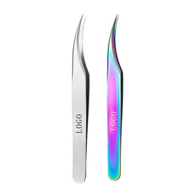 China Dolphin 3# Clip Stainless Steel Eyelash Tweezers Durable Color Gradient and Mirror Silver Rainbow Colored Eyelash Extension Tweezers for sale