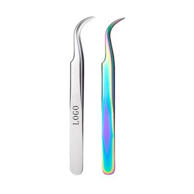 China Durable Butterfly 4# Clip Stainless Steel Eyelash Tweezers Color Gradient and Mirror Silver Rainbow Colored Eyelash Extension Tweezers for sale