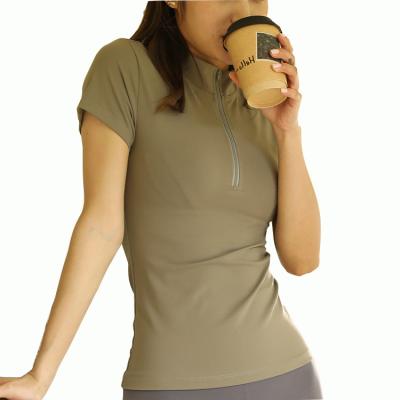 China Breathable 1/4 Zipper Design Yoga T-Shirt For Women In Soft And Feel Stretch High Quality Shirt For Daily Wear Or Fitness for sale