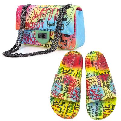 China High quality women ladies bag handbags set latest graffiti cross - bags body purse handbag and shoe set for women for sale