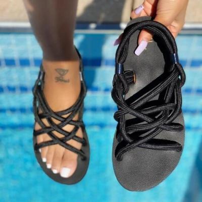 China Newest Fashion Trend Casual Beach Sandals Shoes For Women Rope Strap Slides Slippers Sandals With Straps For Women for sale