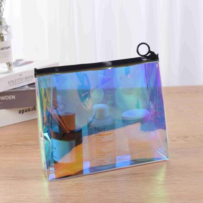 China Eco-Friendly Women Fashion Zipper Clear PVC Makeup Bag Hologram Rainbow Ziplock Iredescent Transparent Cosmetic Bag To Create Your Own Bag 2020 for sale