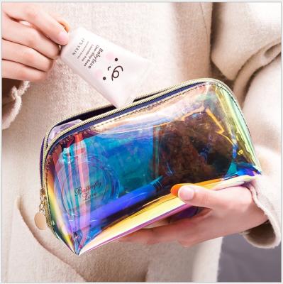 China Personalized Clear Transparent Holographic Makeup Bag Eco - Friendly Cosmetic Bag for sale