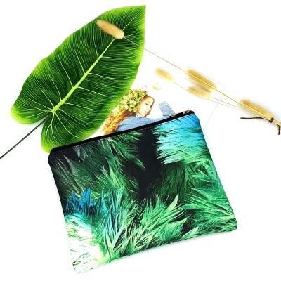 China Eco-friendly Leaf Printing Canvas Cool Wholesale Canvas Clutch Bag Cosmetic Bag for sale