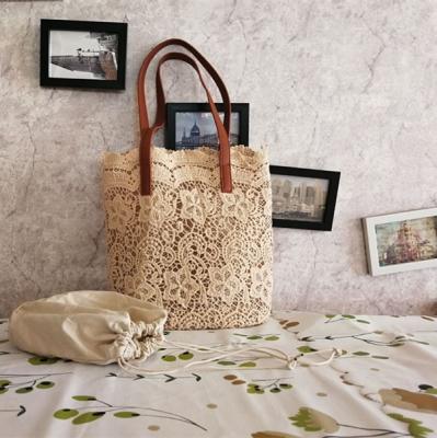 China Summer Beach Eco-friendly Tote Bag With Canvas Pouch Jelly Bag Women Handbag Cotton Mesh Bag for sale